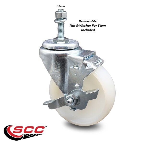Service Caster 4 Inch Nylon Wheel Swivel 10mm Threaded Stem Caster with Brake SCC SCC-TS20S414-NYS-TLB-M1015 - main